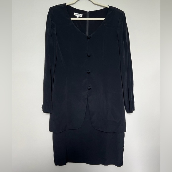 Vintage - Oldie Depeche Mode Black Dress button front shoulder pads - Size 10 - Picture 1 of 6